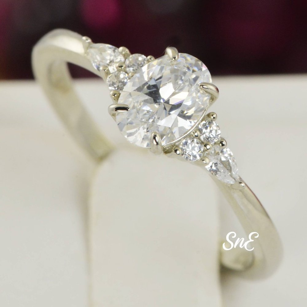NEW 925 OVAL DIAMOND CUT WEDDING BAND ENGAGEMENT RINGS SET - Picture 2 of 6